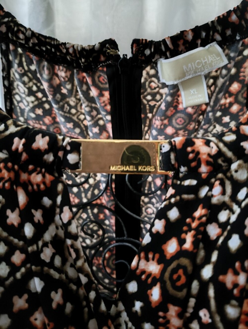 MK Plus-Size Black Printed Midi Dress with Straps Size XL - Picture 2 of 3